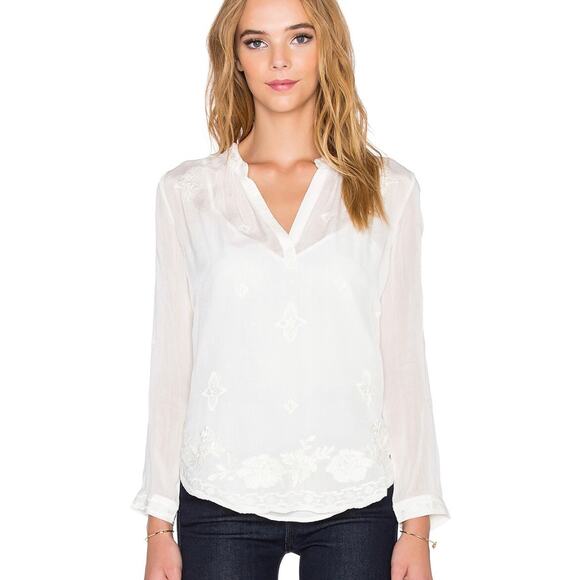 Anthropologie Velvet Graham & Spencer Emmaline Sheer Long Sleeve V-Neck Blouse L - Picture 1 of 10
